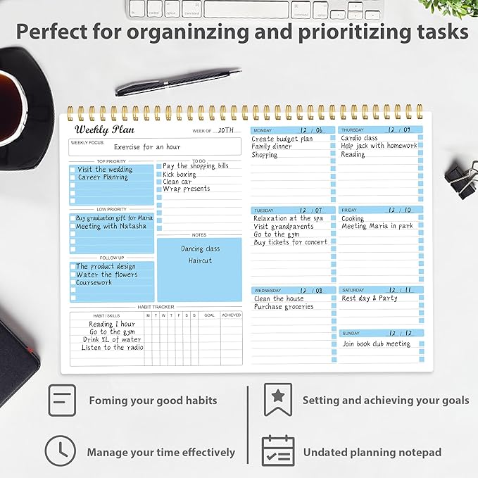 Weekly Planner Notepad Undated Weekly Schedule Planner To Do List Notebook Goals Planning Pad Habit Tracker Journal for Man & Women,52 Weeks (8.5x11")