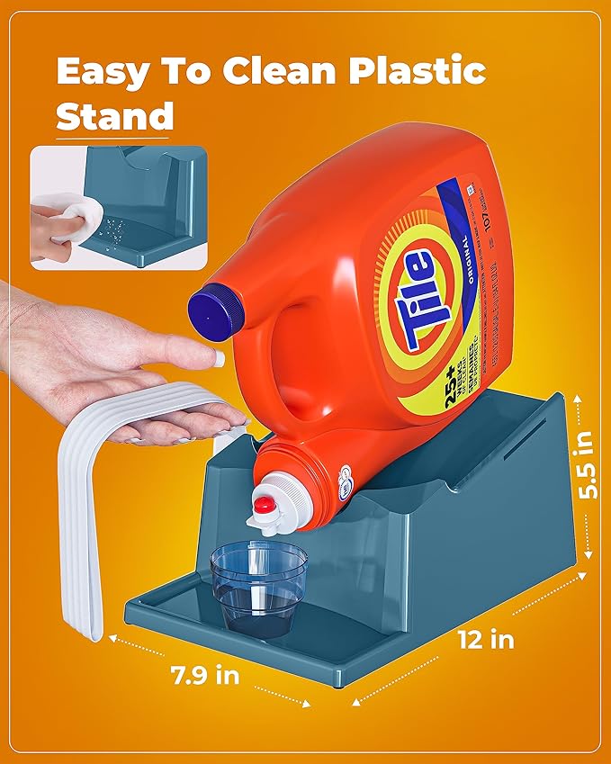 TidyFriend 2 Pack Liquid Laundry Detergent Holder Stand with Drip Tray & Rubber-Grip Feet, Stand for Laundry Room Organization and Storage, Fabric Softener Dispenser with Cup Holder (Slate Grey)