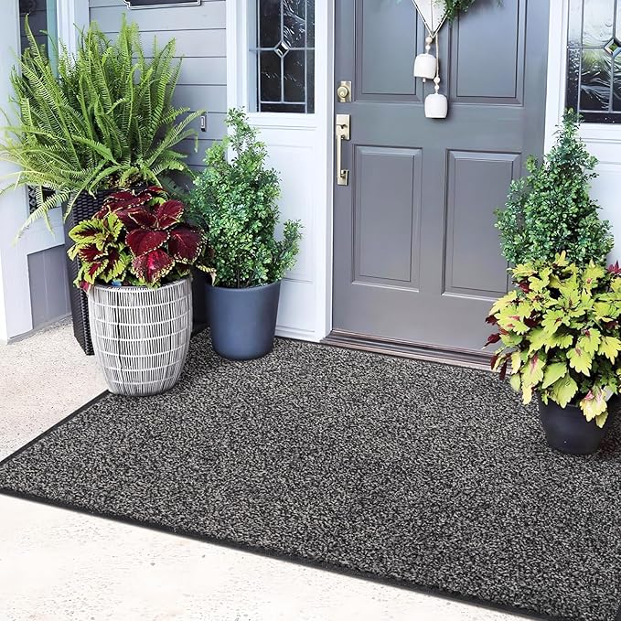 Mibao Front Door Mat, Dirt Trapper Welcome Mat for Outdoor Indoor, Non-Slip Waterproof Doormat, Durable Machine Washable Low Profile Entry Rug for Back Door Outside Patio Porch, 72" x 48", Grey