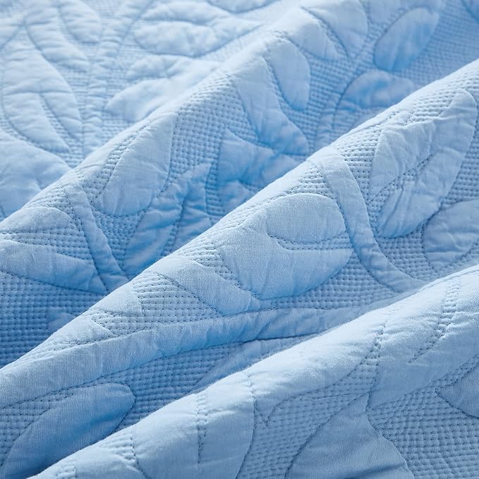MarCielo 3-Piece 100% Cotton Oversized Bedspread Lightweight Quilt Coverlet Embroidery Farmhouse Bedding Set T0 (Light Blue, Oversized King (118"x106"))