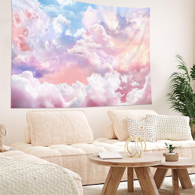 HVEST Pink Cloud Tapestry Colorful Abstract Clouds Natural Landscape Tapestries Wall Hanging for Bedroom Living Room Teen Dorm Indie Decor Poster Blanket,59x51 Inches