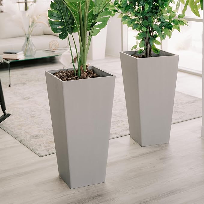 XBrand Modern 28-Inch Square Planter, Modern Tapered Planter Perfect for Indoor & Outdoor, Patio Décor, Set of 2