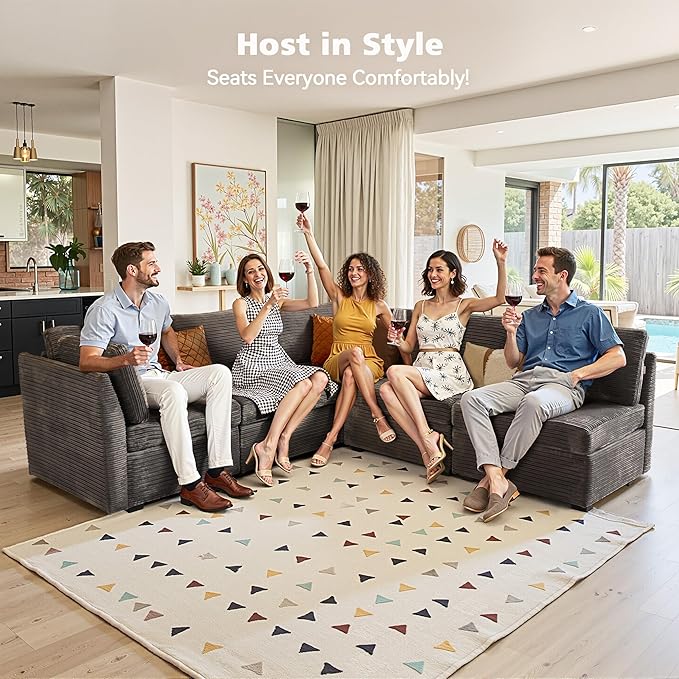 Modular Sectional Sofa with Chaise U Shaped Sectional Couch for Living Room, 5-Seater Comfy Cloud Couches, Plush Corduroy, Gray