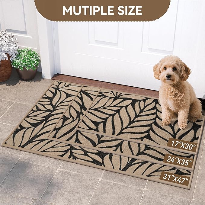 Front Door Mat Indoor Outdoor Entrance, 17''x30'' All-Season Waterproof Welcome Mat, Heavy Duty Non-Slip Rubber Backing, Patio Porch Doormat, Low Profile, Trap Dirt and Moisture, Brown