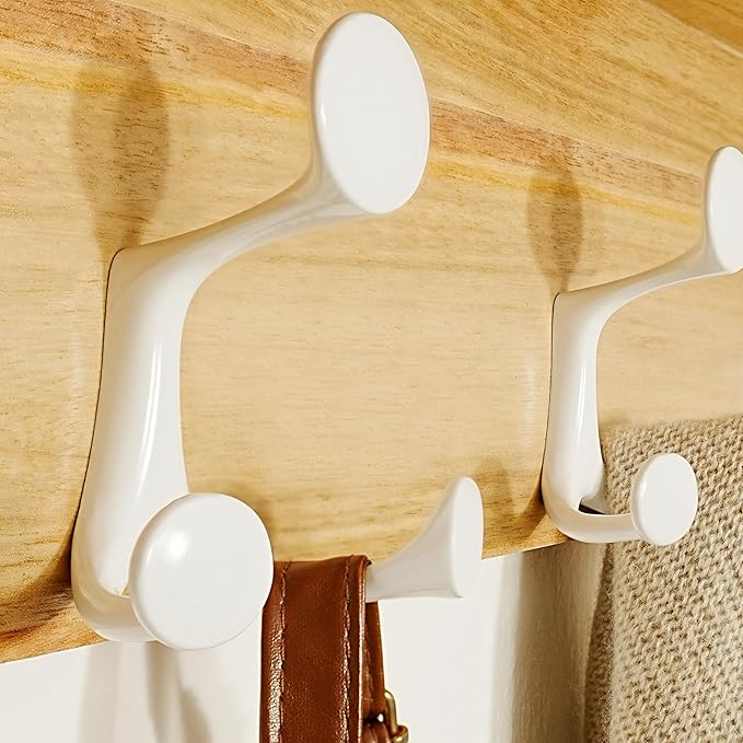 SKOLOO Wall Shelf with Hooks, 35-Inch Coat Rack Wall Mount with Shelf Organizer - Lightweight & Sturdy, 5 Tri Hooks - Perfect for Entryway, Hallway, Living Room, Bedroom, Mudroom, Natural & White