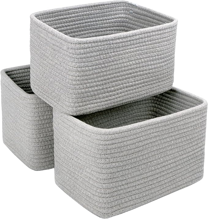 Small Baskets Set of 3 - 11"x7"x7" Perfect Toy Baskets for Storage, Ideal Storage Basket for Cube, Towels, and More - Basket for Shelves (Grey