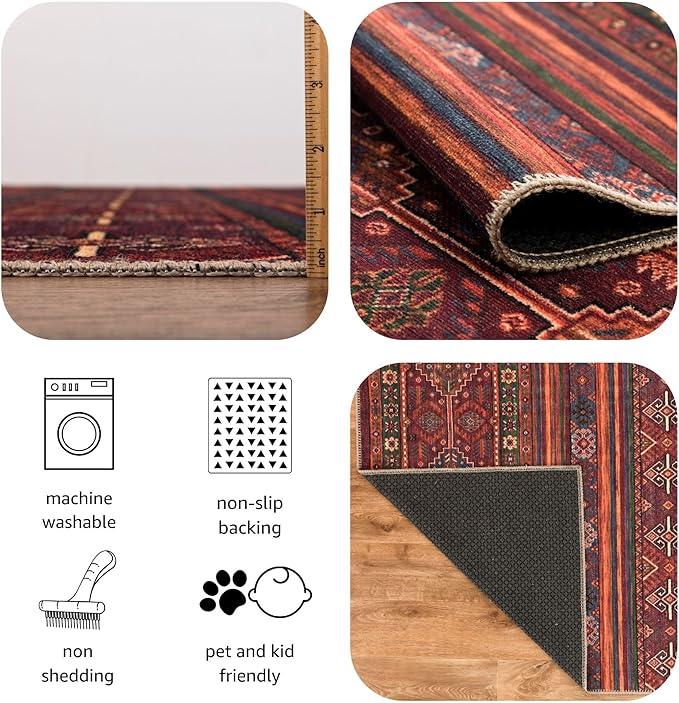 Keen Home Design 6x9 Rug - Machine Washable Area Rug with Non-Slip Backing, Ideal for Living Room, Dining Room, Bedroom - Vintage, Easy Clean, Durable, Low Pile Rug - (6' x 9')