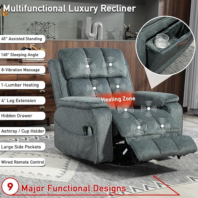 Lazy Boy Recliner Chair, Postoperative Recovery,Retractable 23'' Extra-Long Leg Support Lift Chair Hold up to 400lb,25.5'' Oversized Recliner seat for Big and Tall