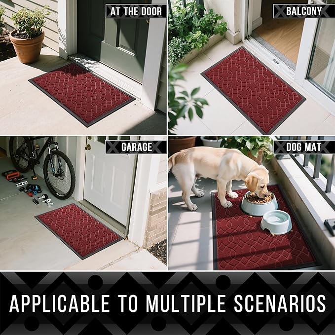 Yimobra Front Door Mat Outdoor Indoor 60x36, All-Season, All-Weather, Heavy Duty Welcome Door Mats Outside Entrance, Non Slip Porch Patio Entrance Mat, Red