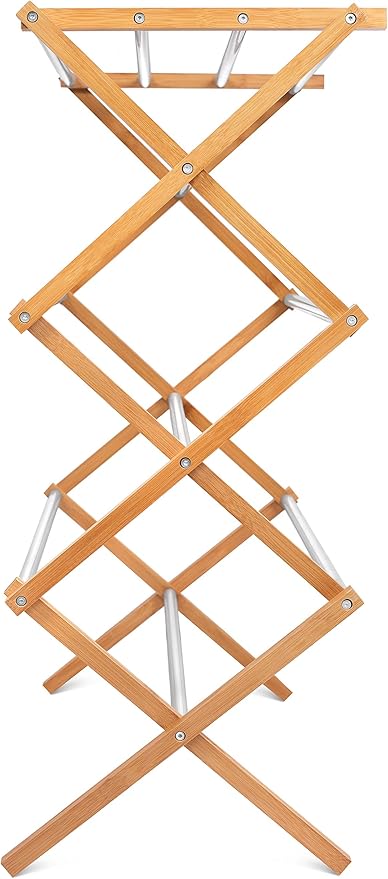 BirdRock Home Wooden Clothes Drying Rack | 3-Tier Foldable Bamboo Laundry Stand | Water-Resistant, Fully Assembled, Collapsible Indoor/Outdoor Dryer for Hanging Clothes | Grey