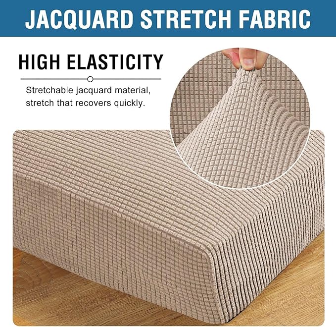 H.VERSAILTEX Super Stretch Individual Seat Cushion/Couch Slipcover Sets Thick Jacquard Textured Twill Fabric (3 Piece Sofa Covers, Sand)