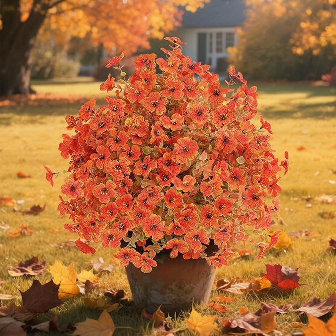 Set of 2 Artificial Fall Topiary Ball Flowers for Outdoor Decoration with Spike 20", UV Resistant Fake Autumn Floral Shrubs, Realistic Faux Bushes Plants for Garden,Yard,Porch and Patio Decor