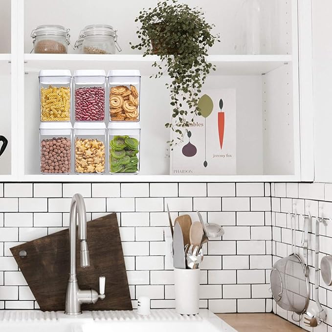 Vtopmart 6 PCS Airtight Food Storage Containers, BPA Free Plastic Snack Containers with Easy Lock Lids, for Kitchen Pantry Organization and Storage, Include 24 Labels, 0.8L