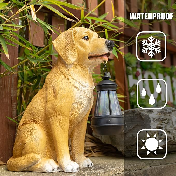 Garden Dog Statues Outdoor Decor, Solar Lights Outdoor Statue Outdoor Decorations Solar Dog Ornaments for Patio, Lawn, Yard Art Decoration, Housewarming Garden Gift