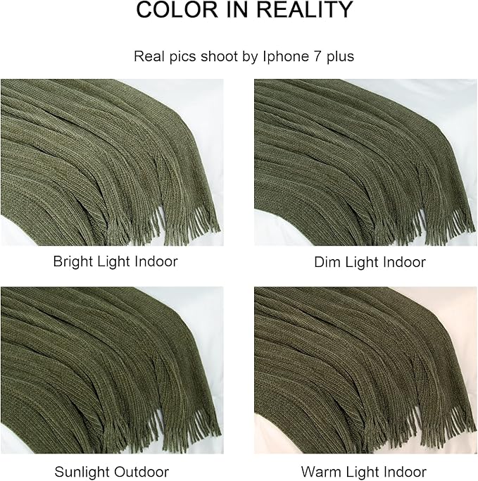 lifein Throw Blanket for Couch, Soft Green Boho Decor Bed Throw,Cozy Knitted Chenille Farmhouse Lightweight Throw for Spring(Olive Green,50 * 60")