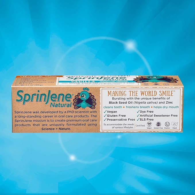 SprinJene Natural Kids Toothpaste, Vanilla | Natural Childrenโs Toothpaste | Fluoride Free Toothpaste for Toddlers | 4 Pack