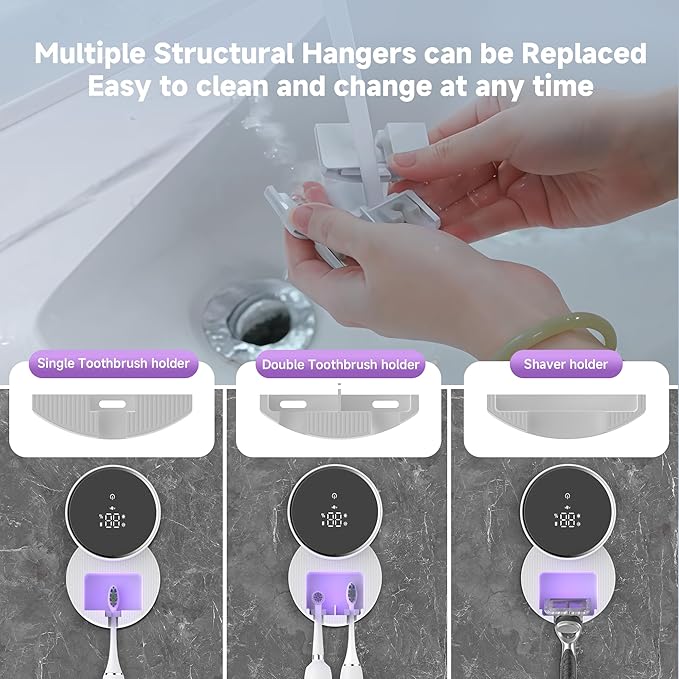 Toothbrush Holder and Cleaner Razor Holder and Dryer Auto Open/Close Cover Rechargeable Wall-Mounted Suitable for Most Toothbrushs