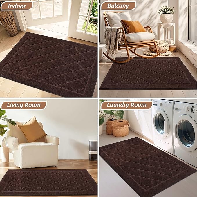 BEQHAUSE Dirt Trapper Door Mat 32" x 48", Doormat Non-Slip Entryway Rugs Washable, Dog Door Mat Stain Resistant and Absorbent Welcome Floor Mat for Front Back Door, Muddy Wet Shoes & Paws, Brown