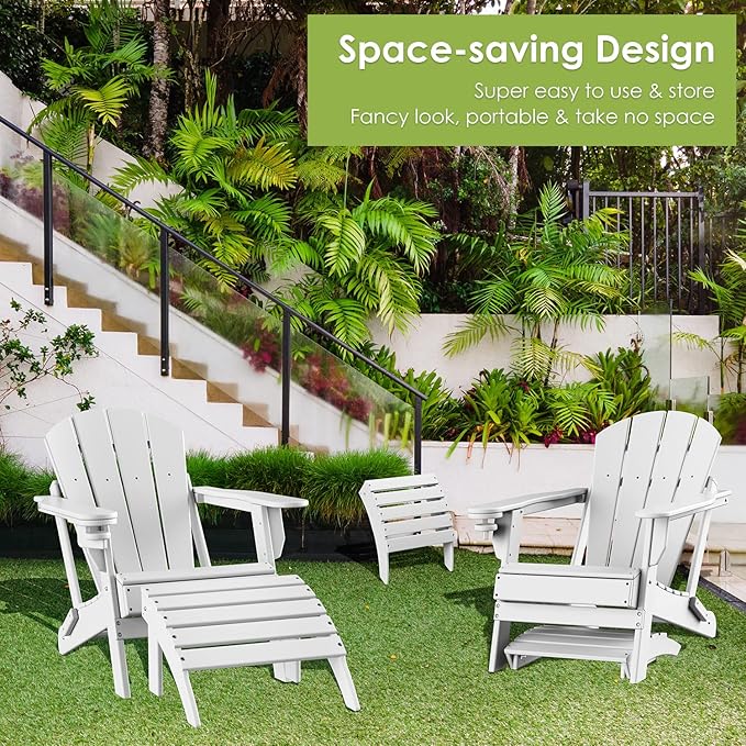 GREENVINES Adirondack-Ottoman | HDPE Plastic | Outdoor Footrest | All Weather | Foot Rest | Foot Stool | White | for Adirondack Chair | for Patio Backyard Pool