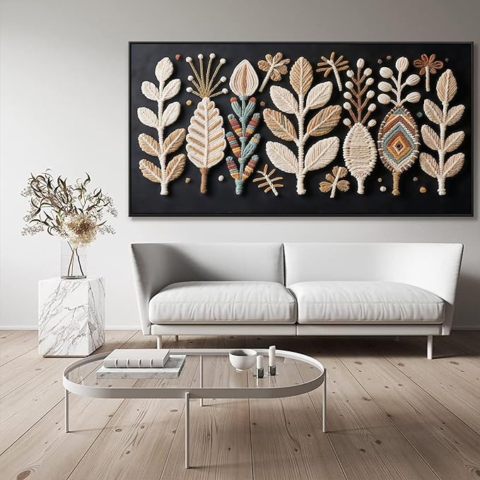 Large Boho Black Wall Art For Living Room Chic Home Wall Art Modern Multicolor Leaves Feather Canvas Wall Art Decor Picture For Bedroom Apartment Kitchen Home Wall Decor 29" X 58" With Framed