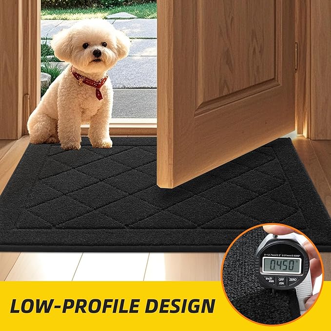 JSEI Dirt Trapper Door Mat 32"x48", Non-Slip Washable Entryway Mats, Dog Door Mat, Stain Resistant and Absorbent Floor Mats, Low Profile Welcome Mat for Front Back Door, Black