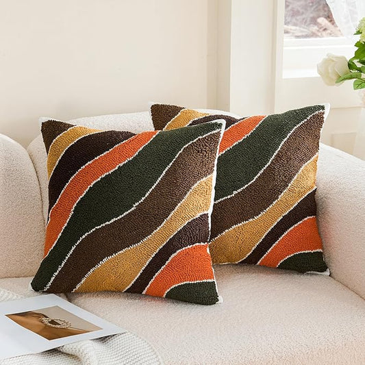 HOdo Home 2PCS 18x18 Pillow Covers-Throw Pillow Cover,Tufted Boho Jacquard Pillow Covers,Farmhouse Decorative Pillow Cover,Pillow Cases for Couch,Sofa,Bed,Chair,Living Room,Home Decor