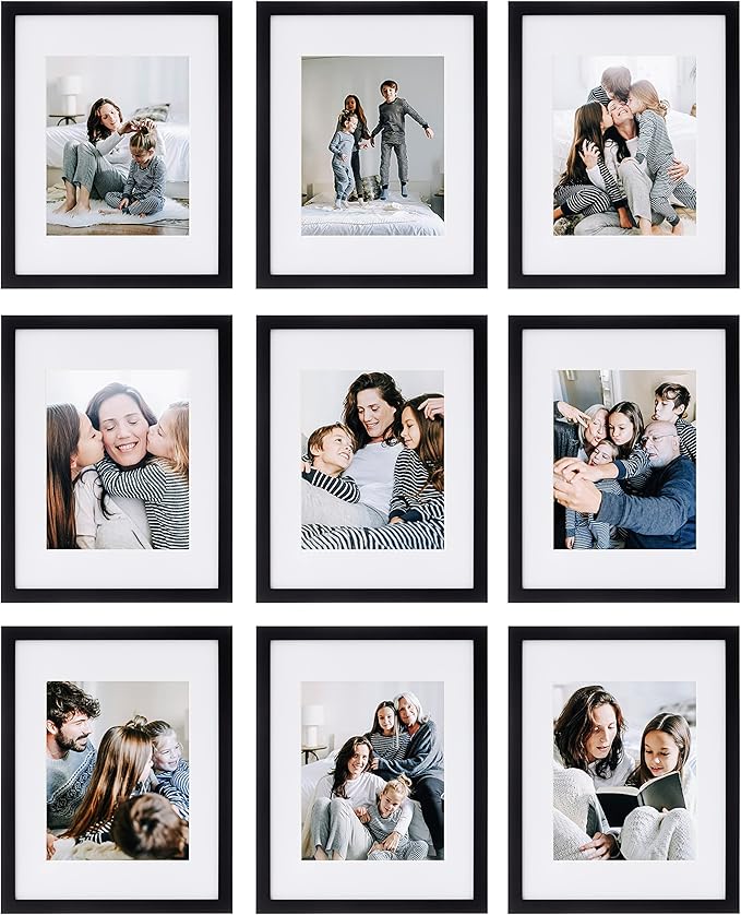 Sheffield Home 9 Piece Gallery Wall Frame Set, 11x14 in. matted to 8x10 in. (Matte Black)
