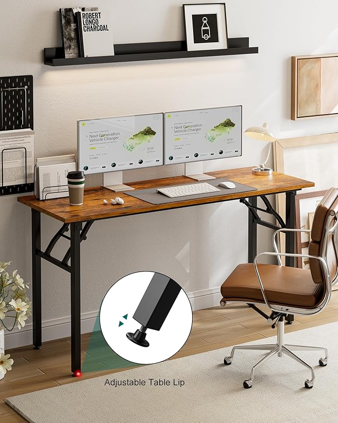 Frylr Small Folding Computer Desk β Portable 55.1 Inch Foldable Laptop Table, Collapsible and Compact for Easy and Fast Setup, Lightweight for Small Spaces, Home Craft and Study Use, Rustic Brown