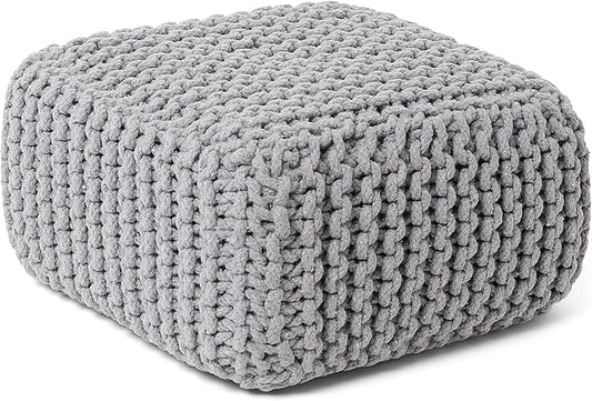 REDEARTH · Cube Low Pouf Foot Stool Ottoman - Hand Knitted Poof - Cord Boho Pouffe - Home Décor - Stuffed Footrest for Living Room - Nursery - Bedroom - Patio (16" x 16" x 8") - Light Gray