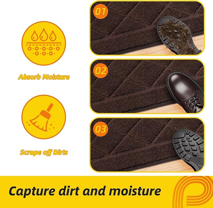 JSEI Dirt Trapper Door Mat 32"x48", Non-Slip Washable Entryway Mats, Dog Door Mat, Stain Resistant and Absorbent Floor Mats, Low Profile Welcome Mat for Front Back Door, Brown