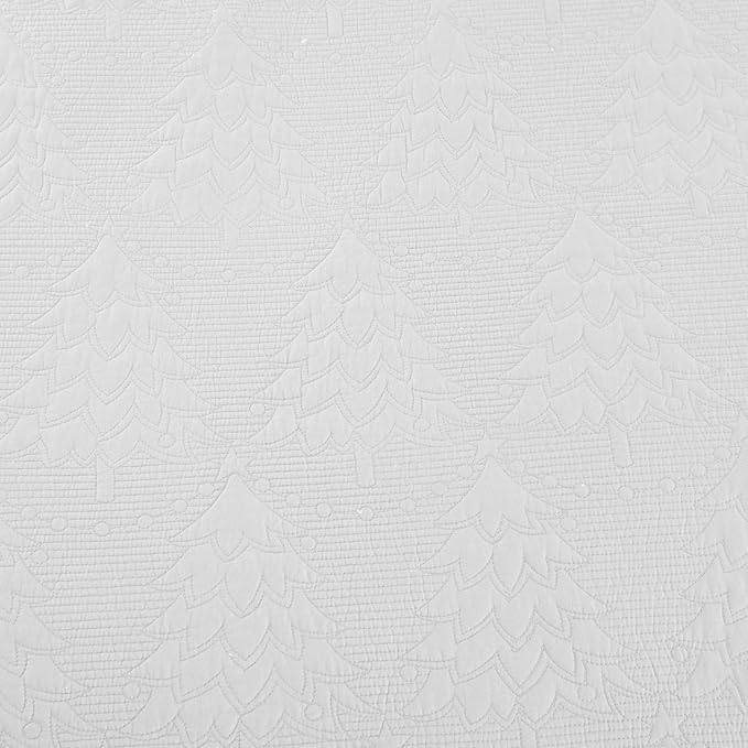 MarCielo 3-Piece Christmas Quilt 100% Cotton Oversized Bedspread Lightweight Coverlet Embroidery Christmas Tree Pattern Bedding Set (TC Bright White, Oversized King (118"x106"))