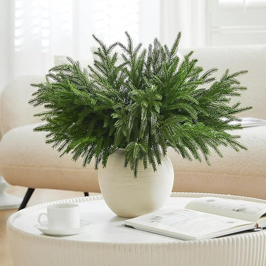 WeGuard 16 Pcs Real Touch Artificial Norfolk Pine Branches, 18 Inches Faux Cedar Pine Stem Fake Christmas Greenery Picks for Vase DIY Garland Wreath Christmas Decor Home Decor