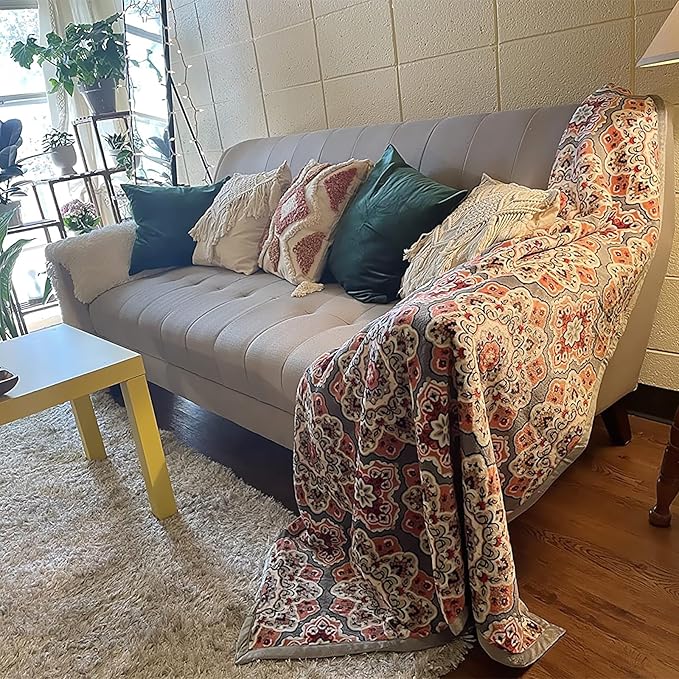 UKELER Floral Sherpa Throw Blanket Queen Size 80'' x 90'', Southwestern Throw Blanket for Bed/Couch/Sofa/Camping, Great Gift for Mother's Day, Father's Day, Thanksgiving, Christmas