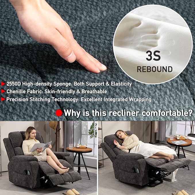 Lazy Boy Recliner Chair, Postoperative Recovery,Retractable 23'' Extra-Long Leg Support Lift Chair Hold up to 400lb,25.5'' Oversized Recliner seat for Big and Tall