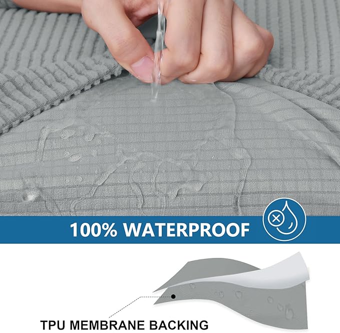 hyha Waterproof Couch Cushion Covers for Pets, Non Slip Sofa Cover for Dogs Washable, Soft Thick Stretch Jacquard Fabric, Sofa Slipcovers with Elastic Bottom (1 Piece for Backrest L, Light Grey)