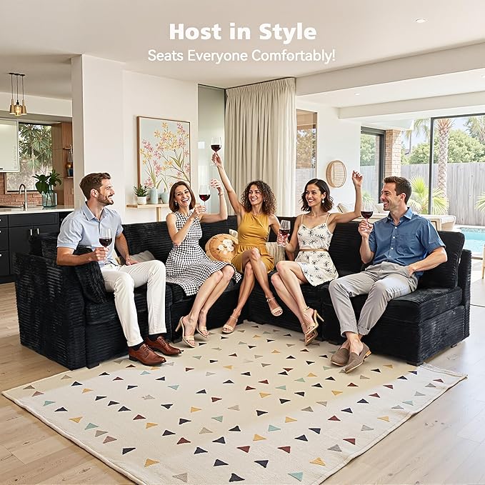 Modular Sectional Sofa with Chaise U Shaped Sectional Couch for Living Room, 5-Seater Comfy Cloud Couches, Plush Corduroy, Black