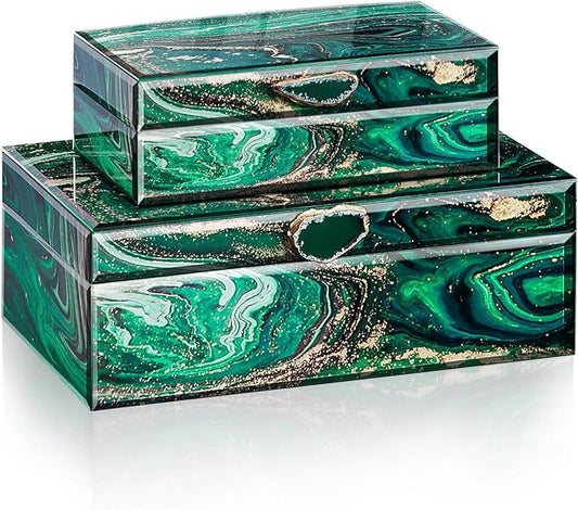 Homde Glass Decorative Storage Box: Set of 2 Boxes for Home Decor - Large Organizer with Lids for Decorations