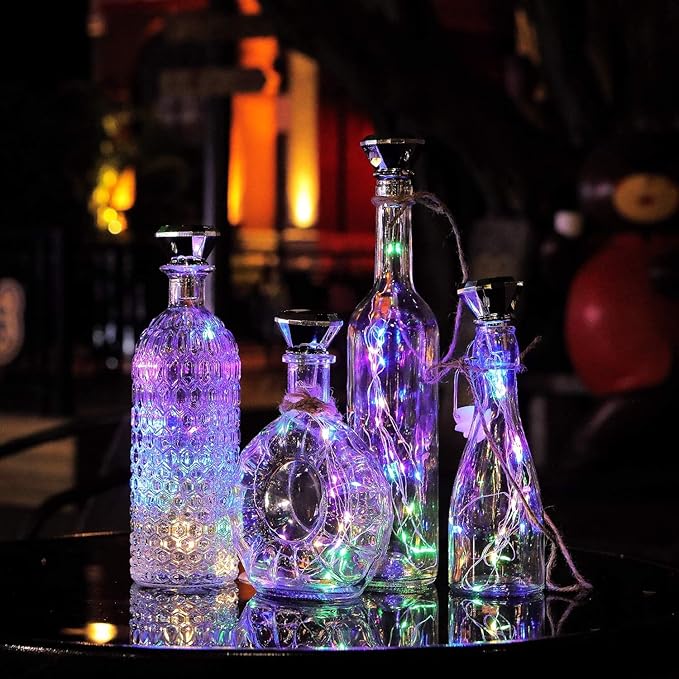 Solar Wine Bottle Lights Outdoor, Cork Lights for Wine Bottles Waterproof, Fairy Lights Solar for Wedding Party Garden Patio Pathway Decor, Suitable for Most Wine Bottle Mouths-MultiColor (8 Pack)
