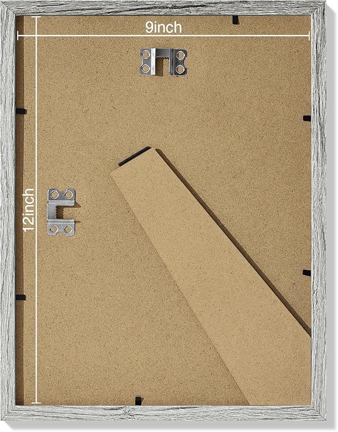 Vittanly 9x12 Picture Frames Set of 9, Shatter Resistant Plexiglass, Display 6x8 Pictures with Mat or 9x12 without Mat, Photo Frames for Wall or Tabletop, Engineered Wood, Grey