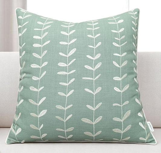 VAGMINE Embroidered Lollipop Pillow Cover - 18x18 Inches Square - 100% Cotton Light Teal Decorative Cushion Cover - Modern Textured Embroidery - Elegant Accent for Sofa, Bed, Living Room