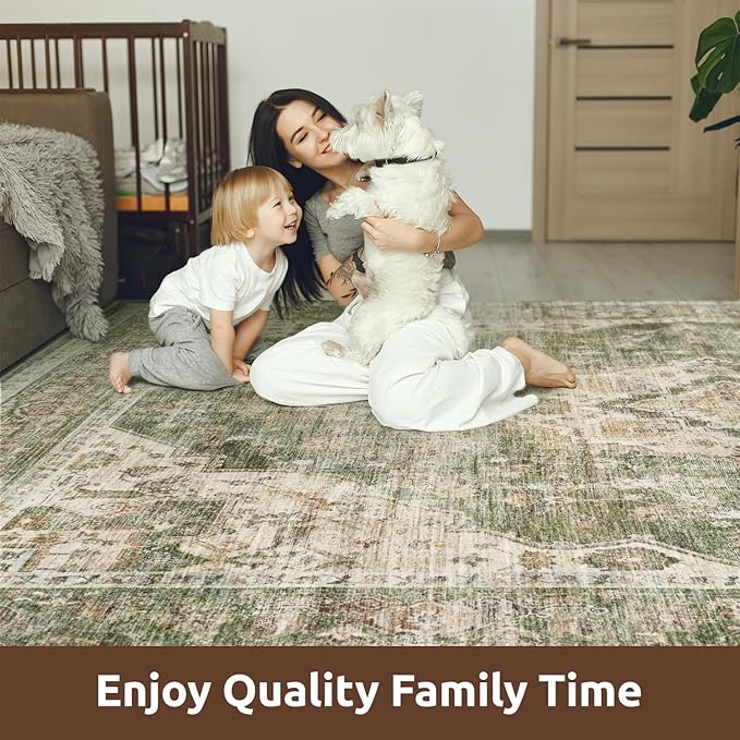 AMOAMI-2X3 Small Rug-Washable Rugs Entryway Mat Indoor-Soft Vintage Non Slip Rugs for Kitchen Laundry Room Bathroom Green Decorative Accent Rug for in Front of Sink 24 Inch x36 Inch