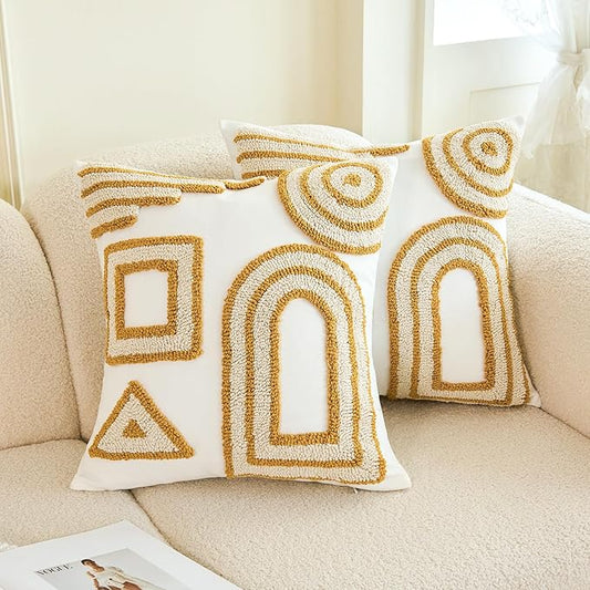 HOdo Home 2PCS Pillow Covers-Throw Pillow Cover,Tufted Boho Jacquard Pillow Covers,Farmhouse Decorative Pillow Cover,Pillow Cases for Couch,Sofa,Bed,Chair,Living Room,Home Decor(18x18inch )