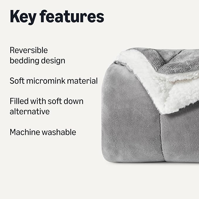 Amazon Basics Reversible Sherpa Throw Blanket, Dark Gray, 50"x60"