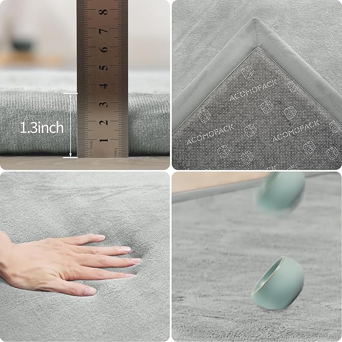 ACOMOPACK Baby Play Mat for Floor 1.3" Thick Memory Foam 50x50 Soft Velvet Playpen Mat for Kids,Infants,Toddlers,Tummy Time Crawling Mats with Non-Slip Bottom,Yoga,Tatami,Nursery Rug(Light Grey)