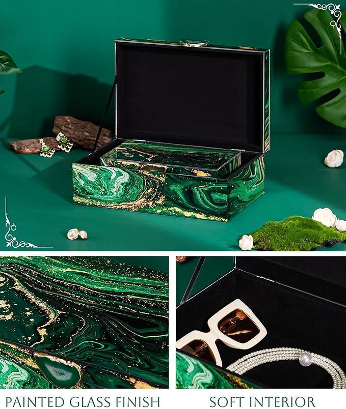 Homde Glass Decorative Storage Box: Set of 2 Boxes for Home Decor - Large Organizer with Lids for Decorations