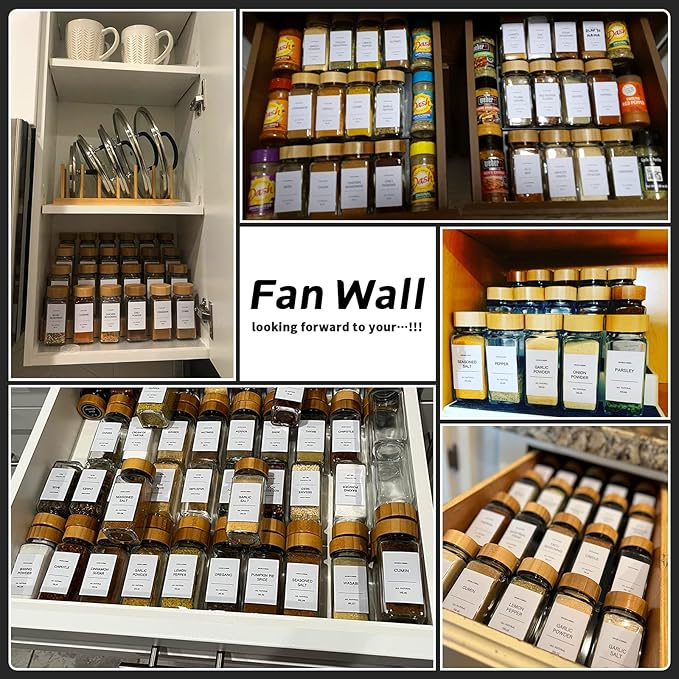 DIMBRAH Spice Jars with Label 24Pcs,Seasoning Containers,Glass Spice Jars with Bamboo Lids,Kitchen Essentials,Spices Container Set,Kitchen Set,Seasoning Organizer,Spice Rack Organizer for Cabinet