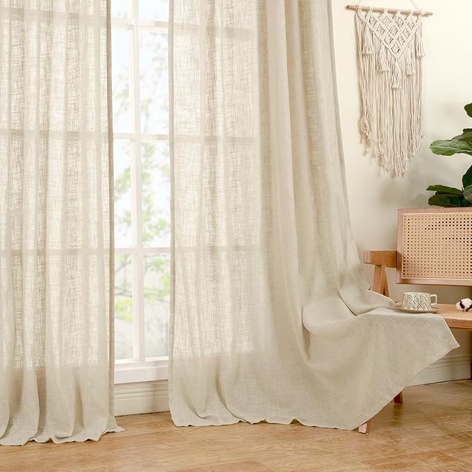LAMIT Linen Curtains 84 Inches Long for Living Room, Bronze Grommet Light Filtering Window Treatments Semi Sheer Modern Drapes for Bedroom,2 Panels Set 60 x 84 Inch, Linen