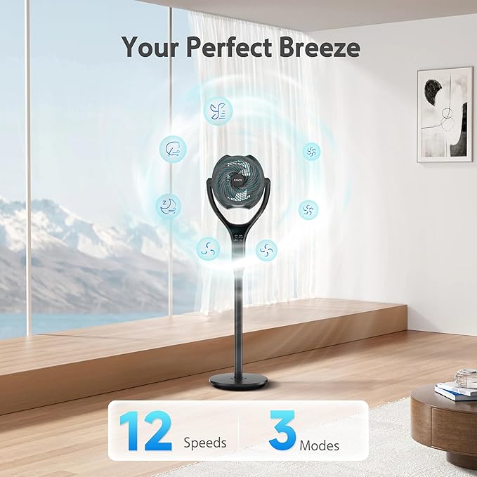 Standing Fan for Bedroom, 90Β° & 120Β° Oscillating Pedestal Fan, 3 Heights Adjustable Floor Fan with Brushless DC Motor, 12 Speeds, 3 Modes, Night Light, 12H Timer, Remote for Home, Dorm, Office