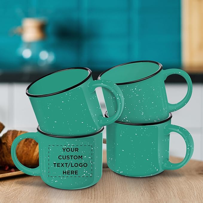DISCOUNT PROMOS Custom Ceramic Campfire Coffee Mugs 13 oz. Set of 100, Personalized Bulk Pack - Perfect for Tea, Espresso, Cappuccino, Hot Cocoa - Mint