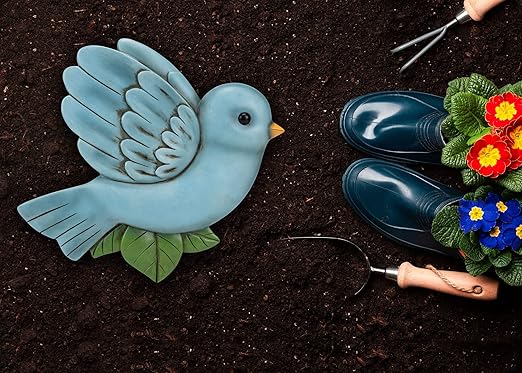 NAT & Jules Animal Character Shaped Dimensional Indoor Outdoor 11 inch Cast Resin Decorative Garden Stepping Stone, Patio, Walkway Sculpture Yard Art, Colorful Bluebird